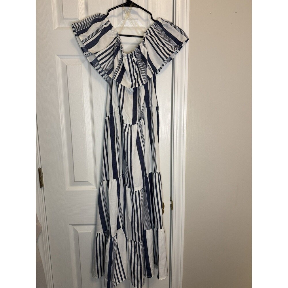Stylehouse Cottagecore Blue White Striped Off Shoulder Maxi Dress XL Tiered New - Picture 7 of 16